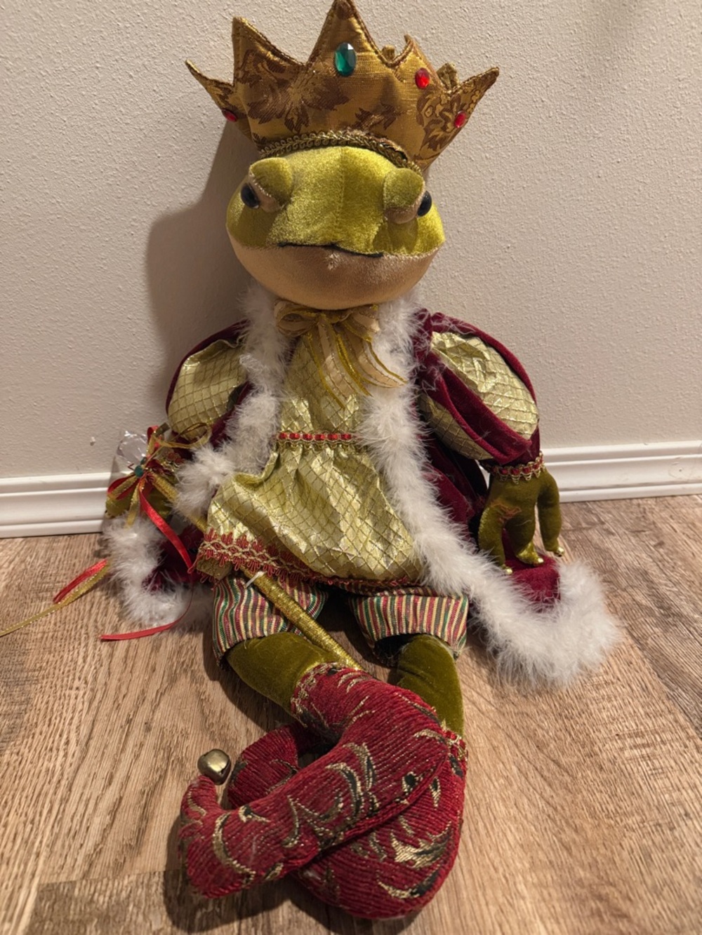 Plush Frog Prince Holiday Decor - Green and Gold